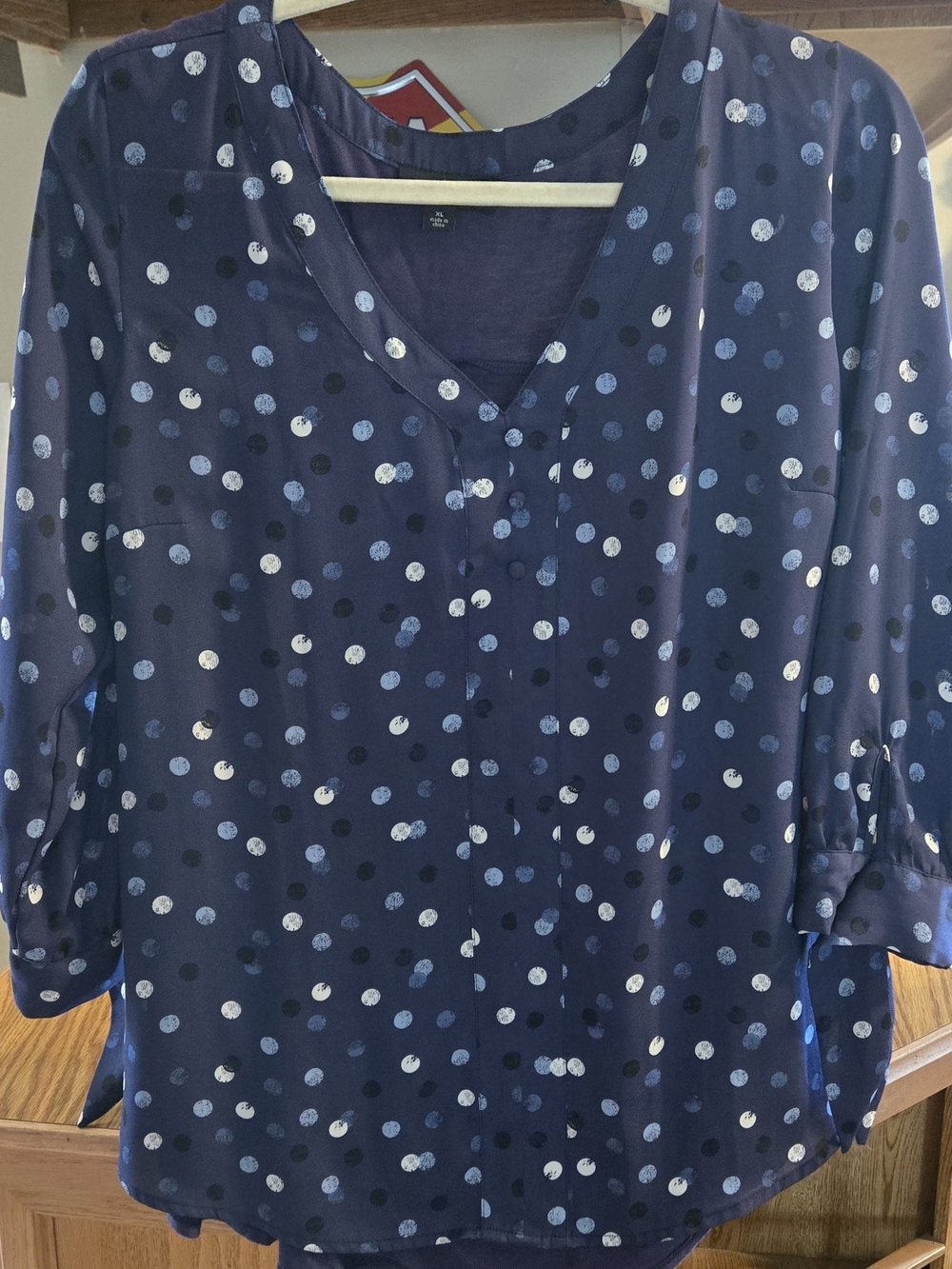 Fortune +Ivy Navy Polka Dot V-Neck Blouse